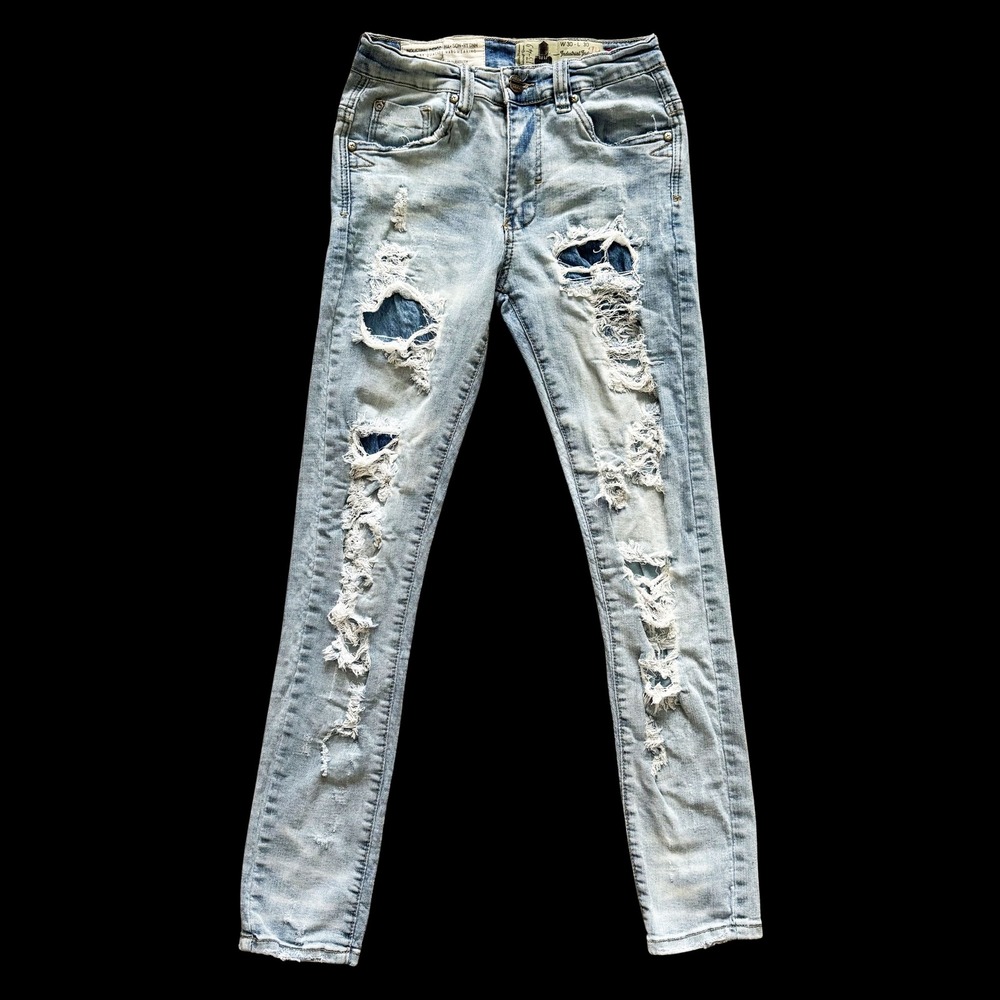 MASONRY DENIM Industrial Indigo Distressed‎ Light Skinny Jeans Mens 25x30 Grunge